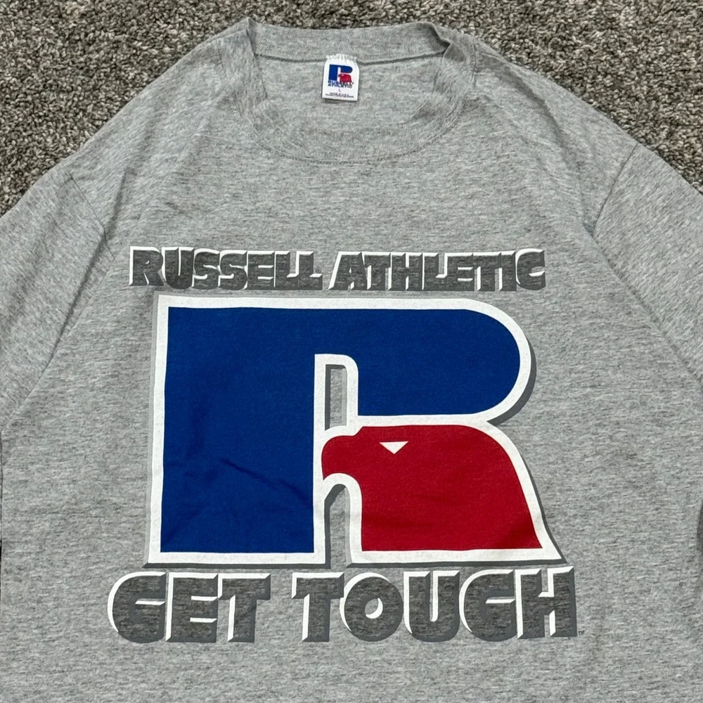 Vintage 90s Russell Athletic Promo Get Tough Logo T-Shirt‎ Mens L Made in USA
